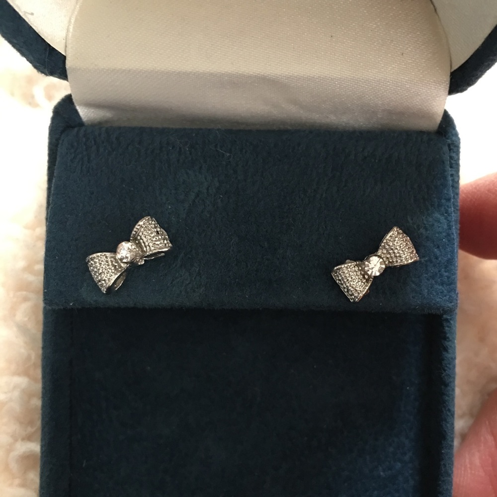 Silver-tone fashion diamanté papillon earrings